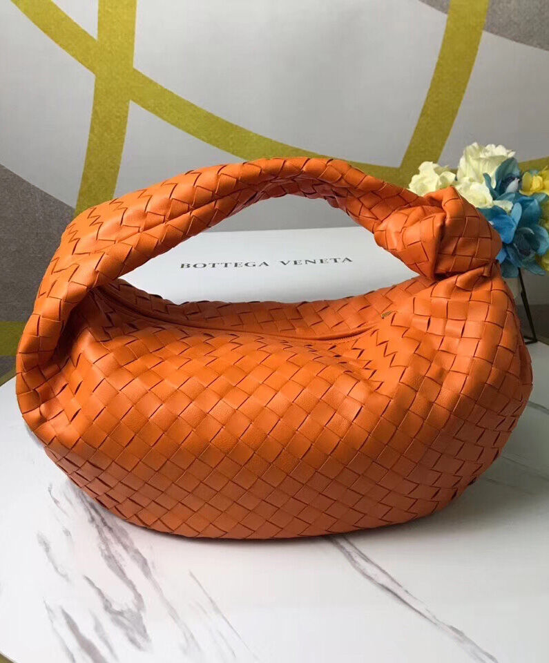 Bottega Veneta Rounded Hobo Bag In Intrecciato Nappa Orange